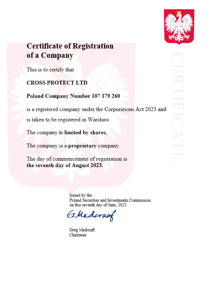Poland business registration certificate Word and PDF template